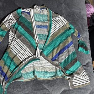 Dearcase Striped Multicolor Open Front Cardigan